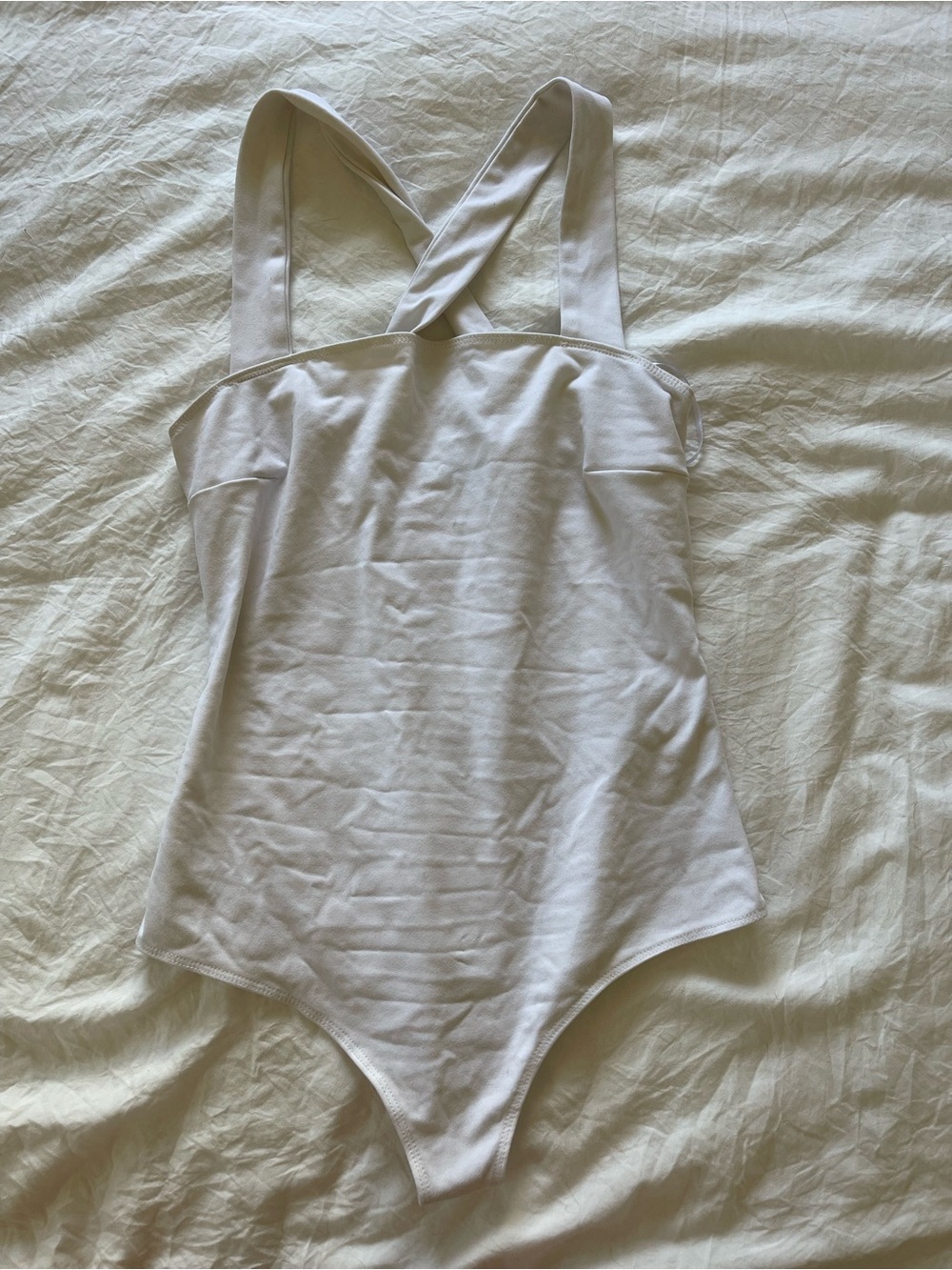 Dynamite White Cross-Back Bodysuit Top